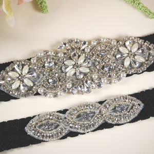 Wedding Garter Set, Black Garter, Bridal Garter Belt, Lace Wedding Garter, Crystal Rhinestone Garter, Black Garter for Wedding