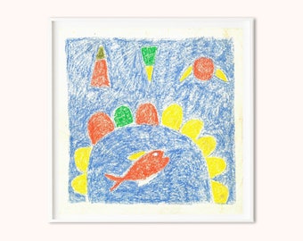 Rainbow Fish Art Print • Fish Oil Pastel Painting • Fish Wall Art • Under the Sea Nursery Theme • Bright Colourful Children’s Decor, Sardine