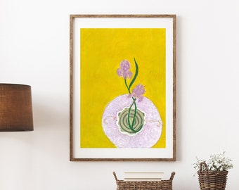 Original Art, Still Life Kitchen Print, Floral Print, PRINTABLE Wall Art, Boho Print, Botanical Prints, Vase Wall Art, Yellow Painting