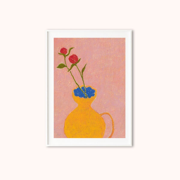 Digital Print | Eclectic Minimalist Mid Century Oil Pastel Botanical Still Life Printable Boho Vibrant Wall Art | Oil Painting