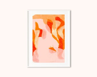 Abstract printable art print, Pink, yellow and orange abstract painting, Digital download wall art, Modern printable wall decor