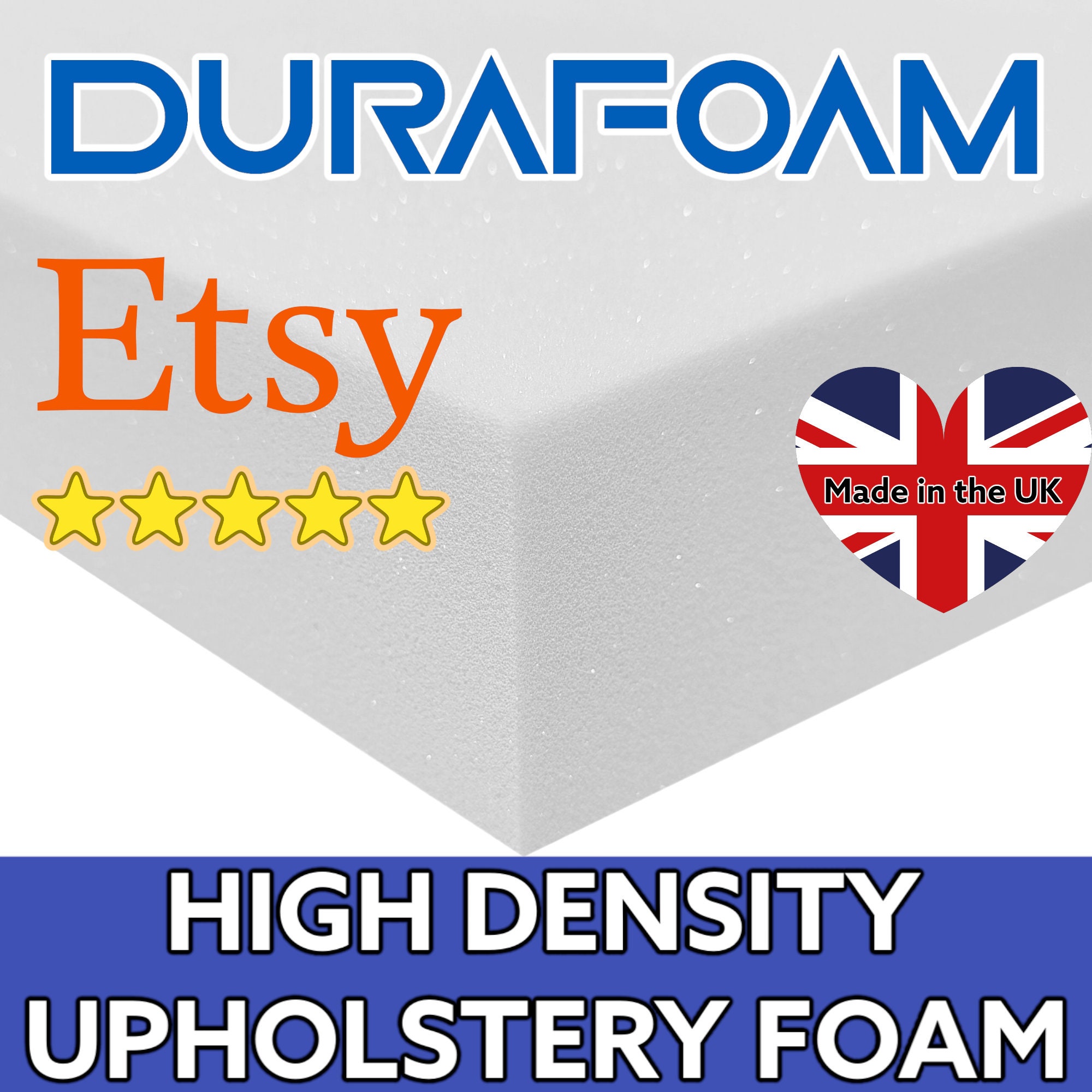 High Density Upholstery Foam Cut to ANY Size ALL Sizes Available Suitable  for Chairs, Seats, Sofas, Caravans Made in the UK 