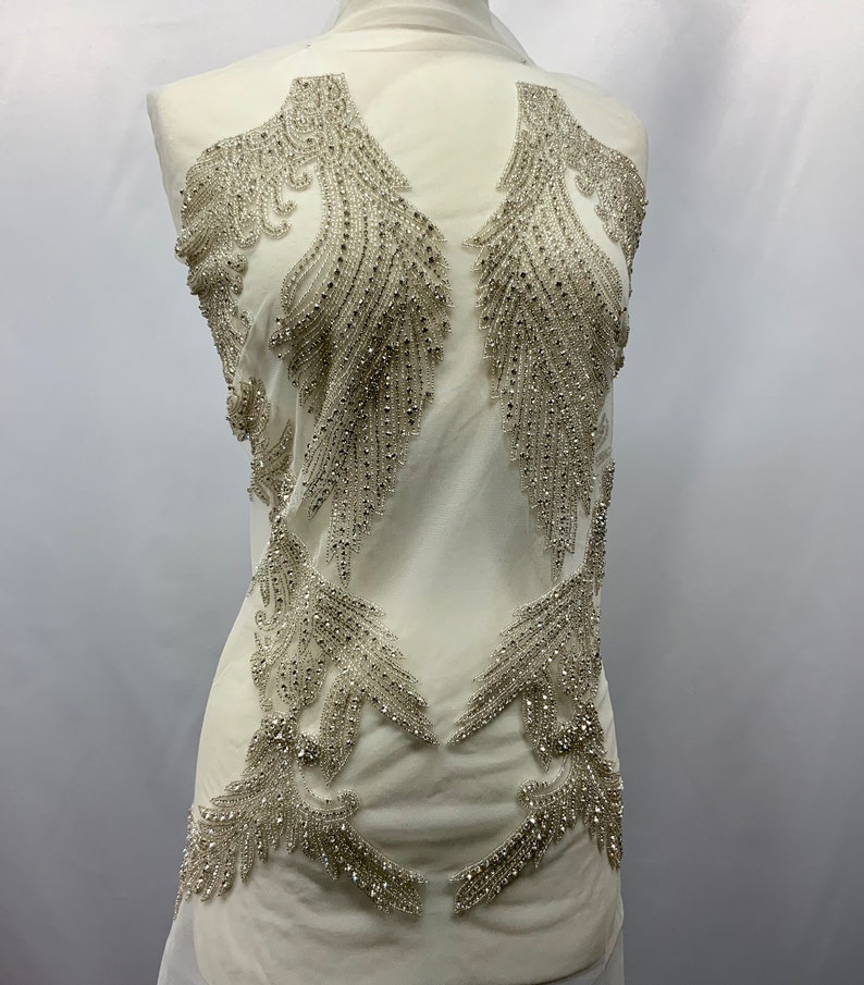 Designer Rhinestone Beaded Applique Rhinestone Fabric Etsy