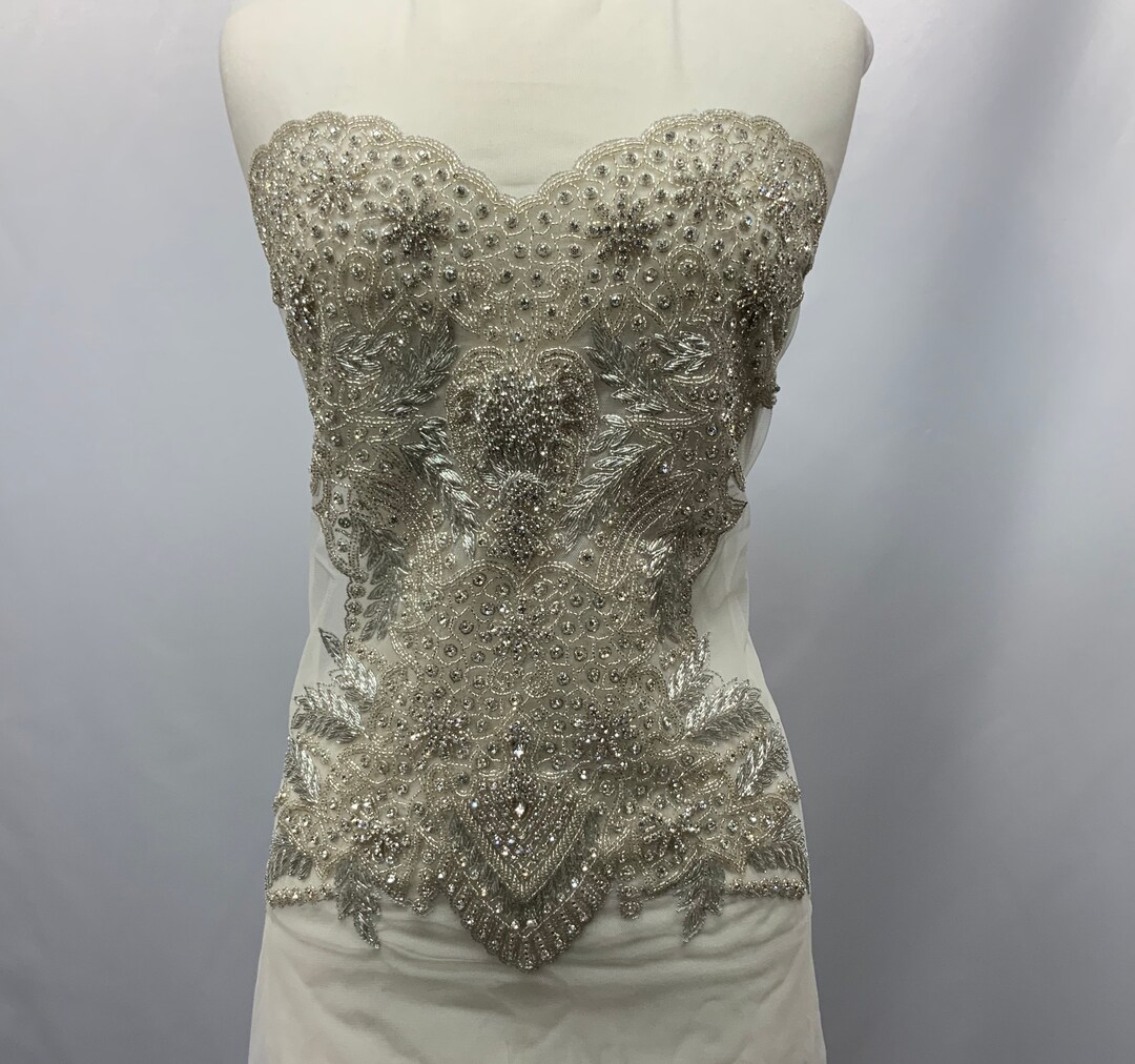Designer Rhinestone Beaded Applique, Rhinestone Fabric, Wedding Dress