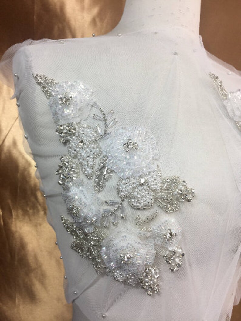 Designer Rhinestone Beaded Applique Wedding pair Left and Right # 80871 Rhinestone Fabric