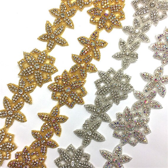 3 Crystal Beaded Rhinestone Trim Gold silver in Clear Etsy