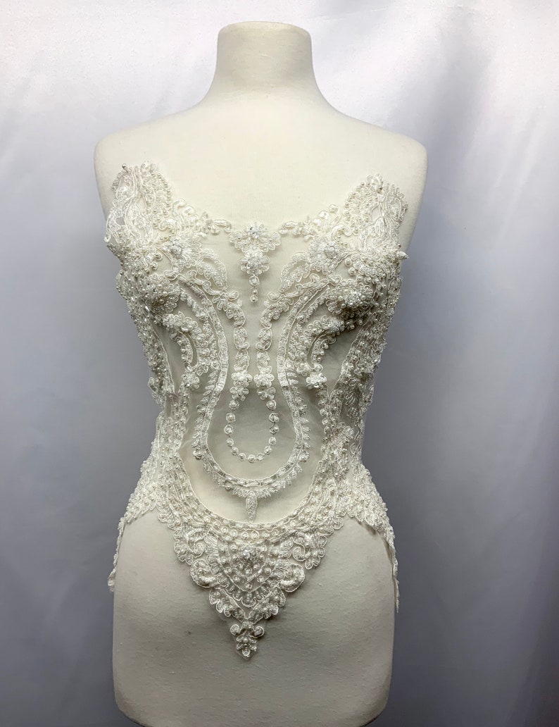 Beaded Heavily Bodice Lace Appliqué Fabric 30544 Ivory Etsy