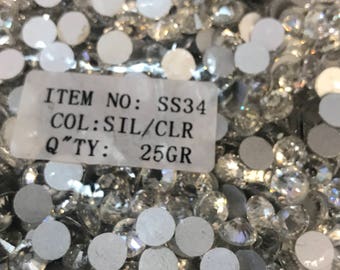 SS34 Flat Back Rhinestone -Crystal Loose Rhinestone Packs/  High Quality Crystal-7mm -25 Gross