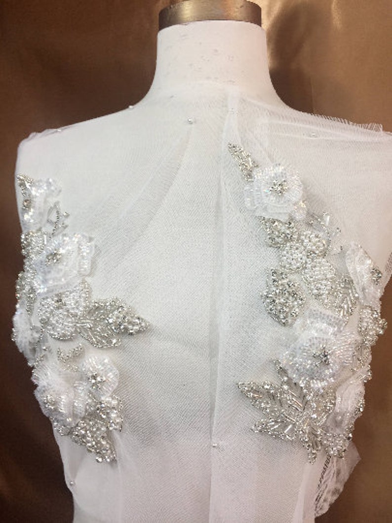Designer Rhinestone Beaded Applique Wedding pair Left and Right # 80871 Rhinestone Fabric