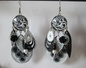 prints and cabochon pattern geometric earrings black and white