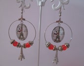 Earrings hoop earrings cabochon Eiffel Tower and his reindeer