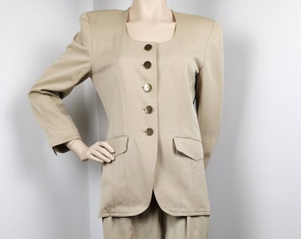 ESKADA trouser suit, size 36, beige, 100% virgin wool, vintage 80s