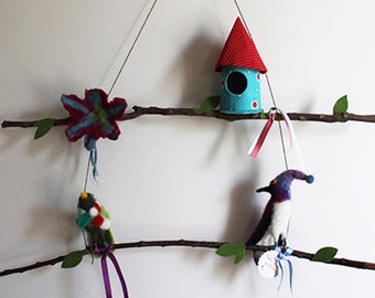 Needle felt birds mobile