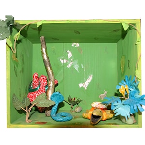 Cadre en bois 3D - Diorama fait main avec sculptures animaux en papier mâché