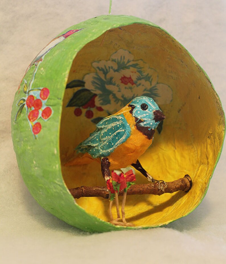 Paper Mache Bird and Nest Etsy