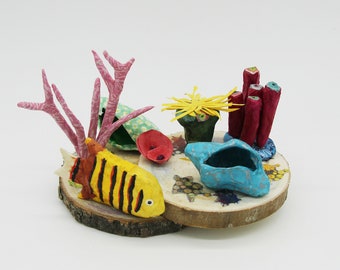 Paperweight Marine scene with yellow and brown tropical fish entirely hand made