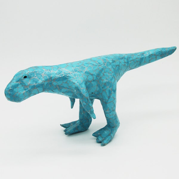 Dinosaure Tyranosaure bleu en papier mâché