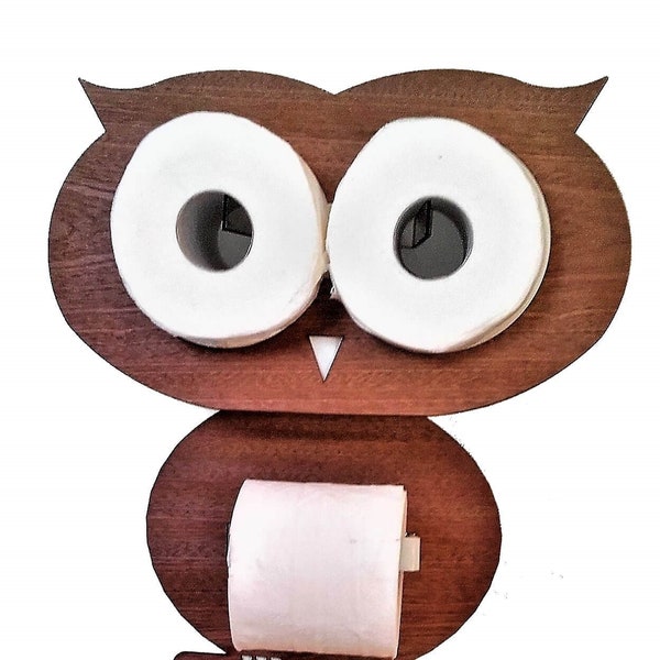 Hibou drôle - Combine un porte-rouleau de papier toilette et un rangement pour deux rouleaux supplémentaires. (Monté sans vis)