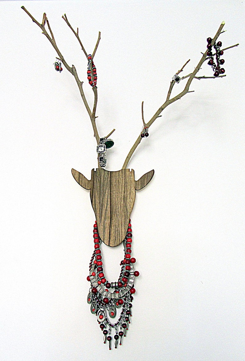 Unique jewelry hanger Deer head with antlers made from branches image 1