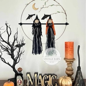 Practical Magic Wall Decor, Practical Magic Dolls, Halloween Witch Decor, Owens Sisters Wreath, Halloween Wall Hanging, Kitchen Witches