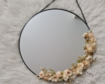 miroir fleuri, miroir fleurs séchées, grand format