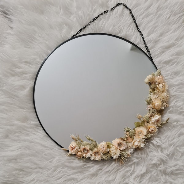 miroir fleuri, miroir fleurs séchées, grand format