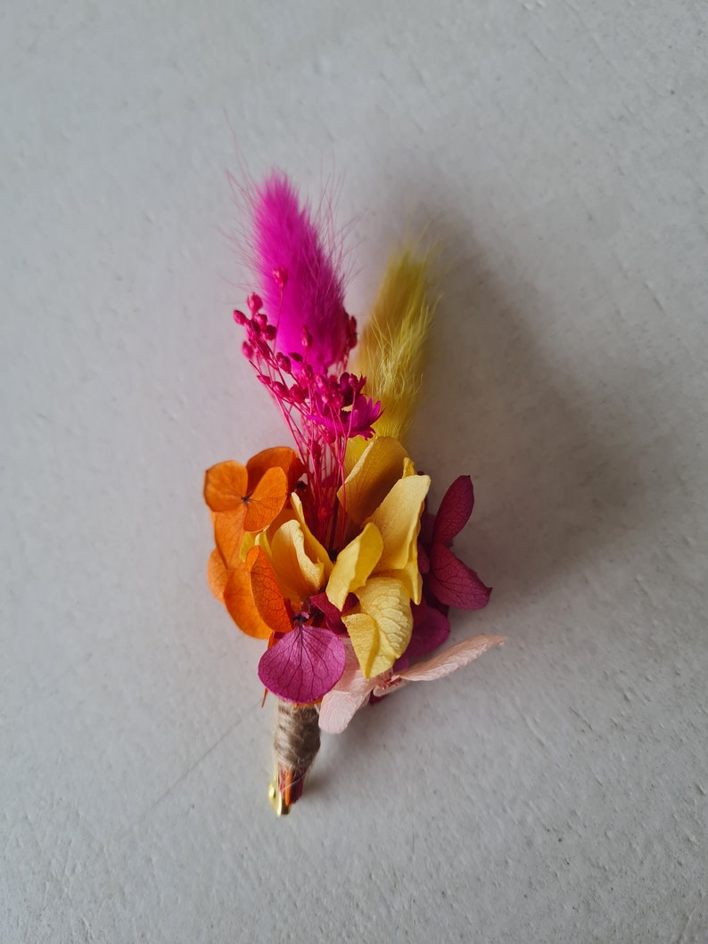 Monica buttonhole for groom, best man, groomsmen. Colorful accessory made from dried and preserved flowers. image 1