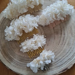 Peigne à cheveux mariage, en fleurs stabilisées, hortensia, Victoria. Idéal coiffure de mariage bohème, EVJF, baptême, anniversaire... image 4