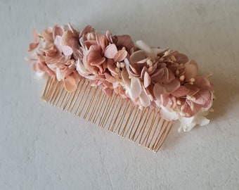 Peigne à cheveux Elia, en hortensia et broom bloom stabilisées. Un accessoire pour vôtre coiffure de mariage, EVJF, anniversaire,