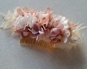 Peigne à cheveux Elia, en hortensia et broom bloom stabilisées. Un accessoire pour vôtre coiffure de mariage, EVJF, anniversaire,