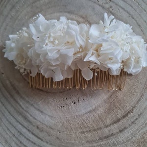 Peigne à cheveux mariage, en fleurs stabilisées, hortensia, Victoria. Idéal coiffure de mariage bohème, EVJF, baptême, anniversaire... image 2