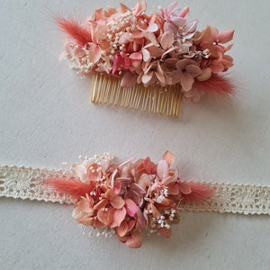 Peigne à cheveux Véra, en hortensia et broom bloom stabilisées. Un accessoire pour vôtre coiffure de mariage, EVJF, anniversaire, image 4