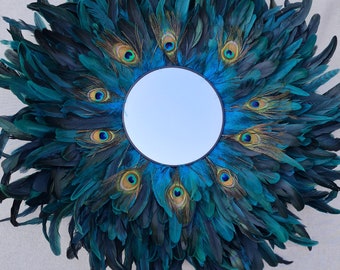 juju hat Peacock with black rimmed mirror, an original decoration for a designer interior