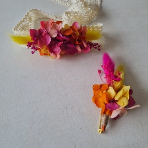 Monica buttonhole for groom, best man, groomsmen. Colorful accessory made from dried and preserved flowers. image 3