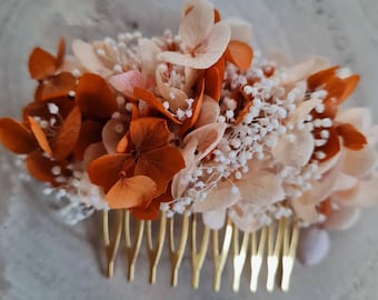 Pettine per capelli Mélodie, in fiori di ortensia e ginestra stabilizzati. Un accessorio per la tua acconciatura da sposa, addio al nubilato, compleanno,