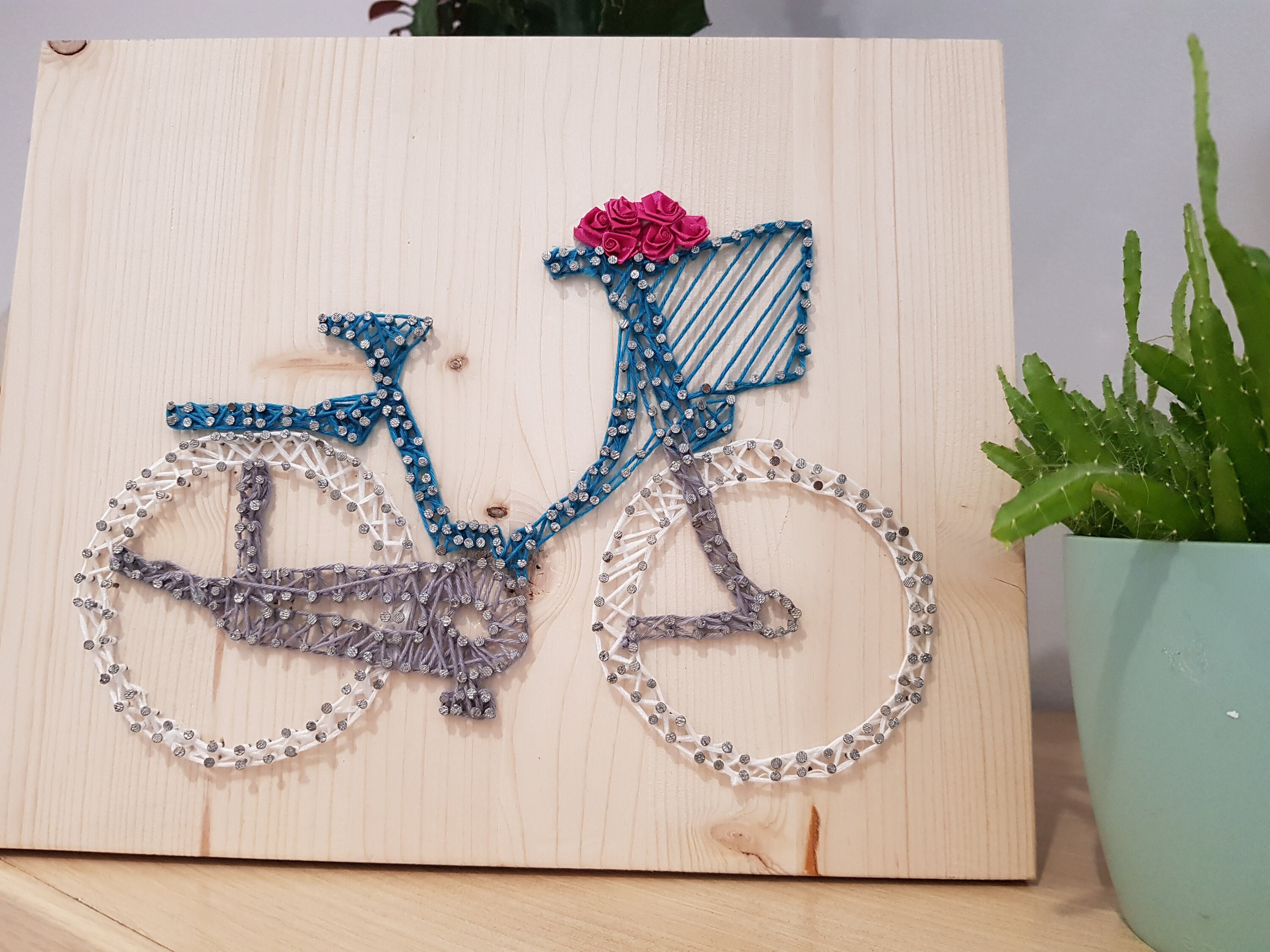 Tableau String Art Bicyclette Bleue