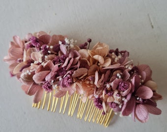 Peigne à cheveux, en fleurs stabilisées, Laila. Un accessoire pour vôtre coiffure de mariée, dans un joli coloris nuancé lilas