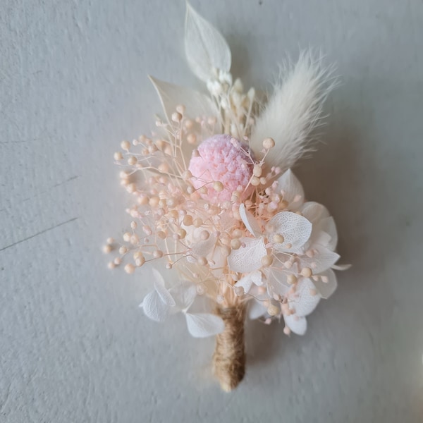 Boutonnière mariage bohème, collection Romantique. Accessoire pour marié, garçon d'honneur, témoins réalisé en fleurs séchées et stabilisées