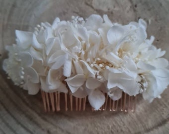 Pettine per capelli da sposa, in fiori stabilizzati, ortensia, Victoria. Acconciatura boho ideale per matrimoni, addii al nubilato, battesimo, compleanno...