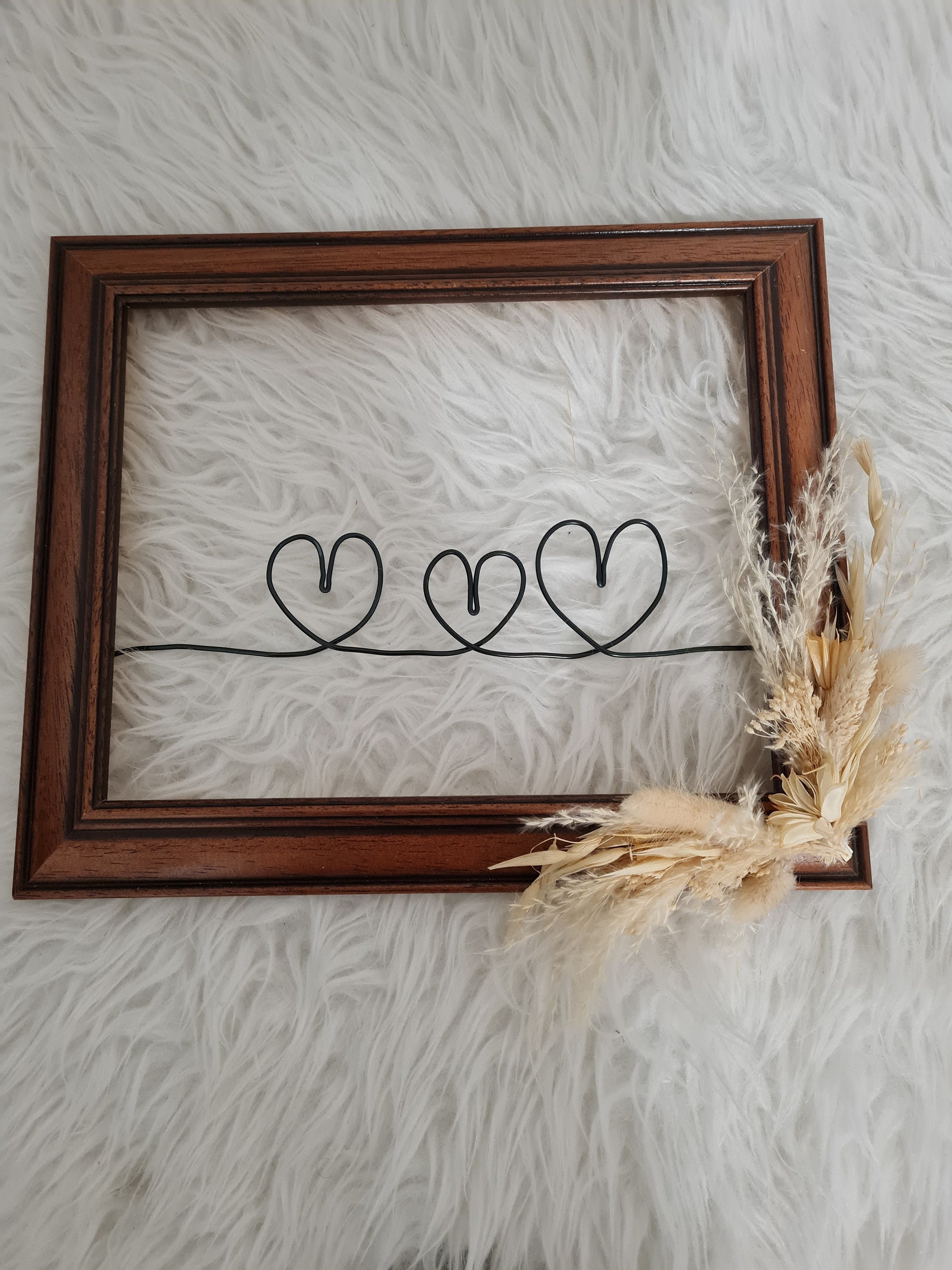 Cadre Fleurs Séchées et Stabilisées 3 Petits Coeurs