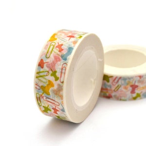 Nastro washi bianco con graffette - Nastro adesivo decorativo 10m x 15mm - Cancelleria creativa, scrapbooking, bullet journal