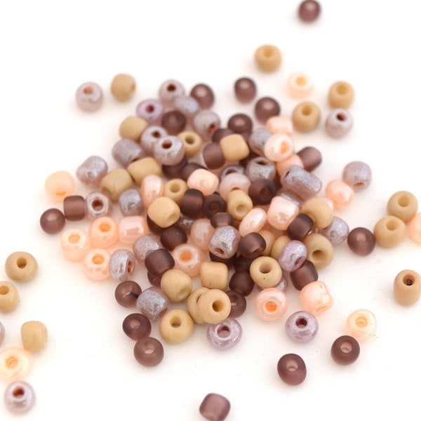 Perles 4 mm mauve rose beige en verre