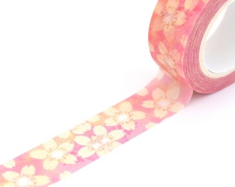 10 M de washi tape imprimé fleuri écru rose 15mm