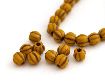 25 mustard yellow round beads 6 mm with large hole