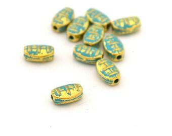 10 ethnic beads with golden drops 5x7.5 mm