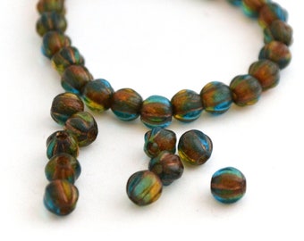 25 round turquoise blue and green beads 6 mm with large hole