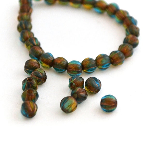 25 perles rondes bleu turquoise et vert 6 mm à gros trou