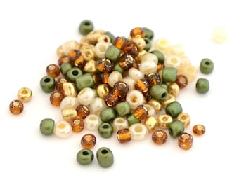 Grosses perles de rocaille vert marron doré en verre 4mm