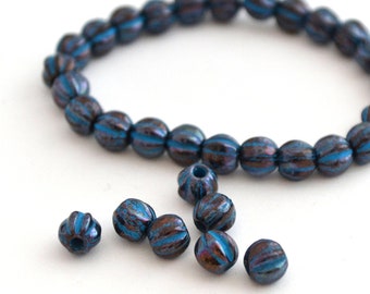 25 perles rondes bleues 6 mm à gros trou