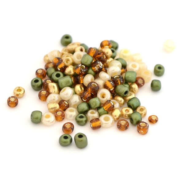 Grosses perles de rocaille vert marron doré en verre 4mm